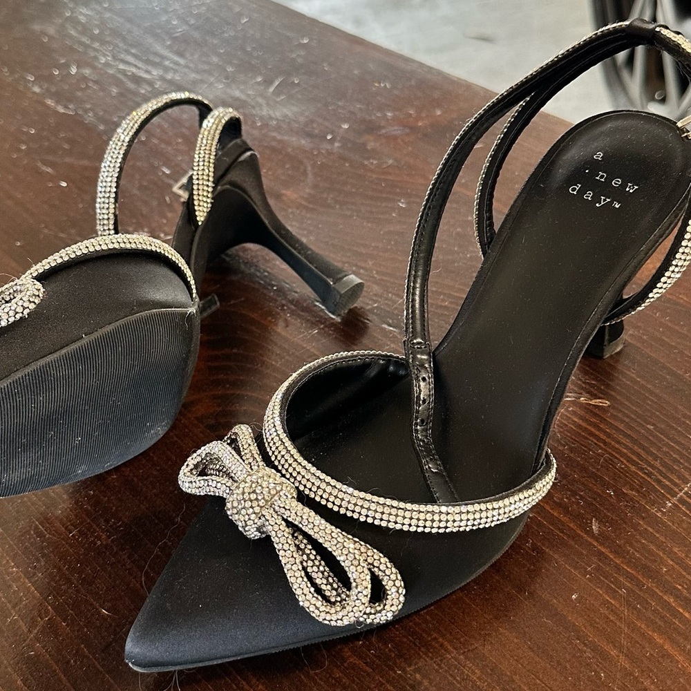 A New Day Black Heels with Glittering Silver Details